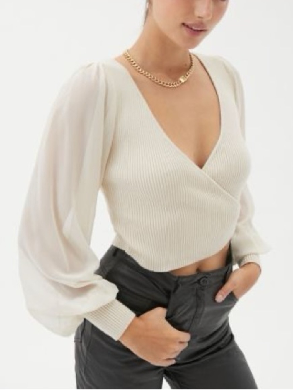 Urban Outfitters Organza Sleeve Surplice Sweater